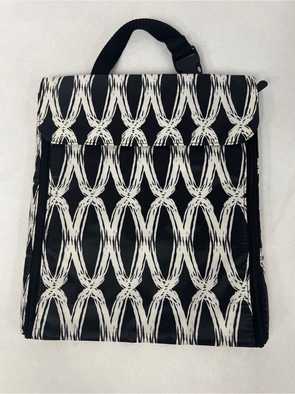 31 Thirty-One Folding Travel Makeup Jewelry Brush Bag Zip Black White Links